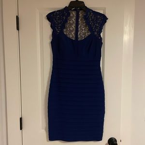 Blue Cache body con dress with lace back